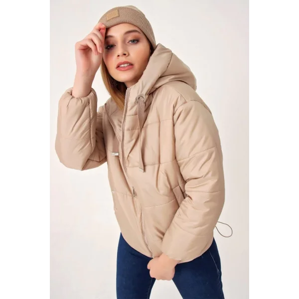 5117 Kapşonlu Şişme Mont  Vizon