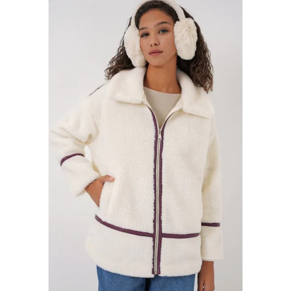 5173 Astarlı Peluş Ceket  Mürdüm