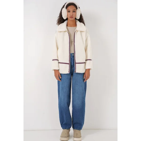 5173 Astarlı Peluş Ceket  Mürdüm