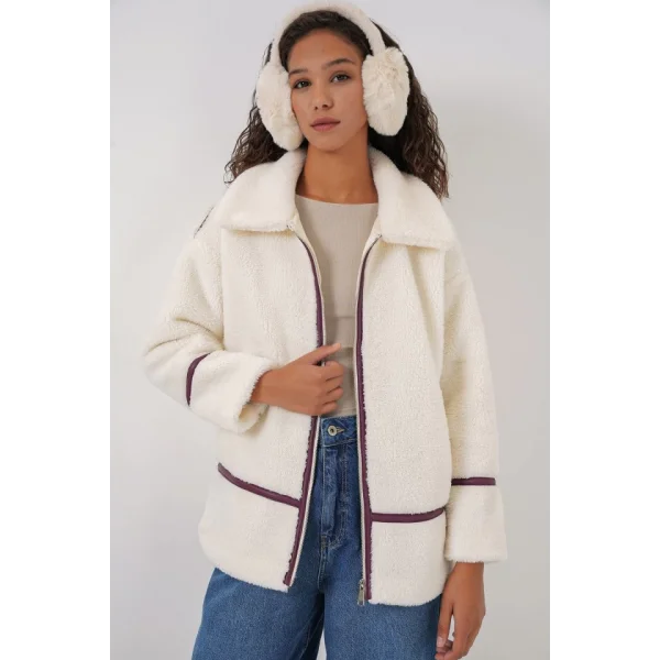 5173 Astarlı Peluş Ceket  Mürdüm
