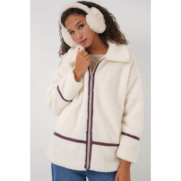 5173 Astarlı Peluş Ceket  Mürdüm