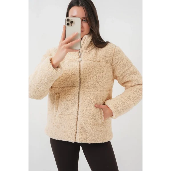 5178 Astarlı Peluş Mont  Krem