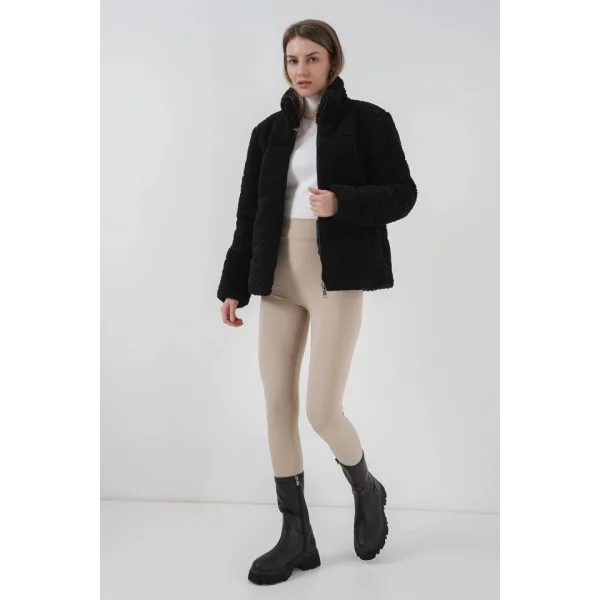 5178 Astarlı Peluş Mont  Siyah