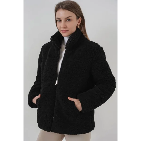 5178 Astarlı Peluş Mont  Siyah