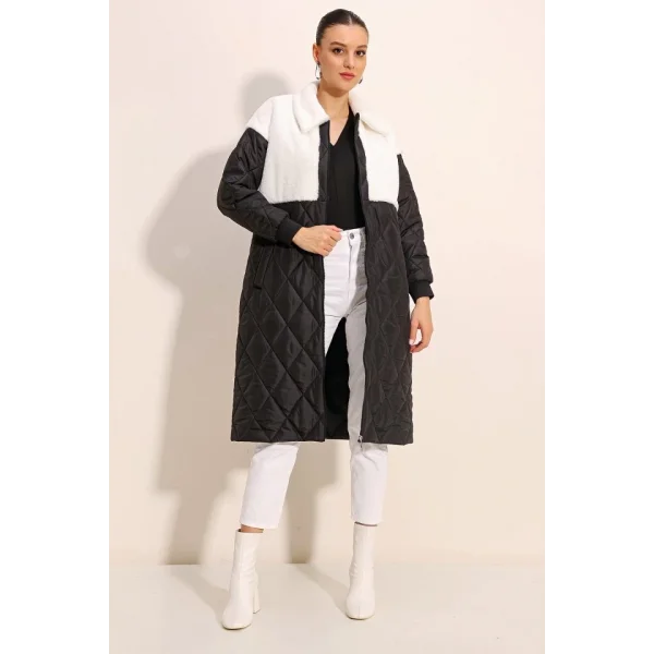 5185 Uzun Oversize Şişme Mont  Beyaz