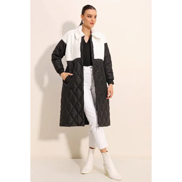 5185 Uzun Oversize Şişme Mont  Beyaz