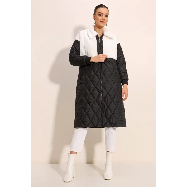 5185 Uzun Oversize Şişme Mont  Beyaz