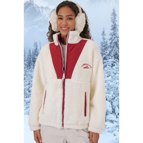 5194 Peluş Mont Ceket  Bordo