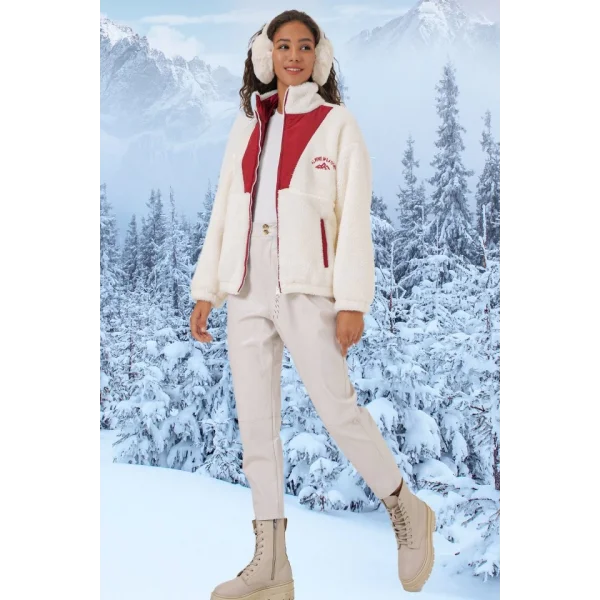 5194 Peluş Mont Ceket  Bordo