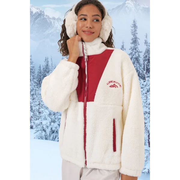 5194 Peluş Mont Ceket  Bordo