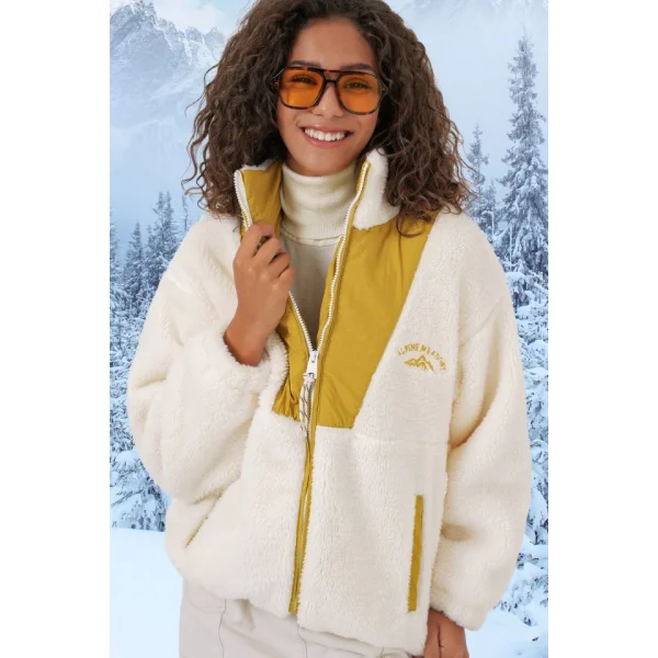 5194 Peluş Mont Ceket  Hardal