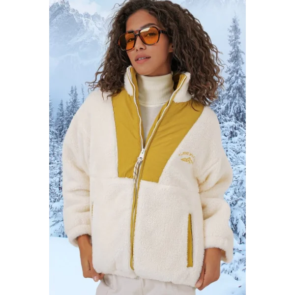 5194 Peluş Mont Ceket  Hardal