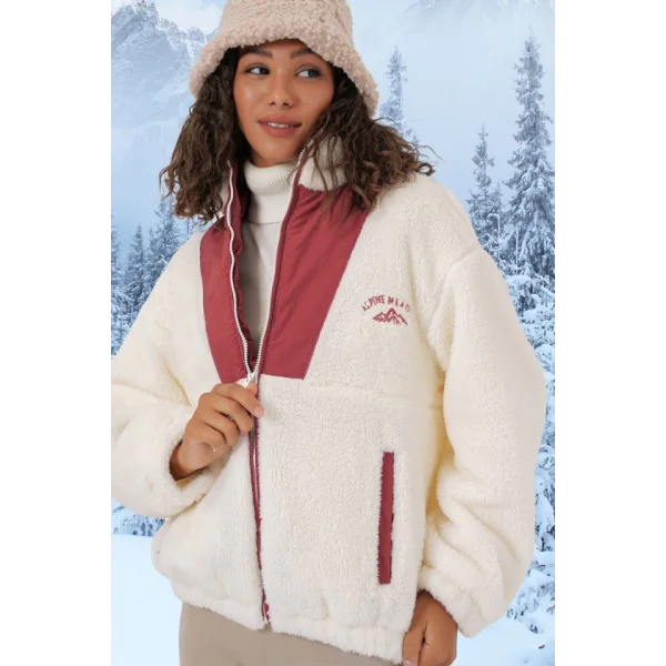 5194 Peluş Mont Ceket  Kiremit