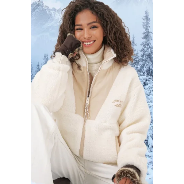 5194 Peluş Mont Ceket  Krem