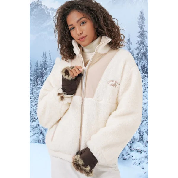 5194 Peluş Mont Ceket  Krem