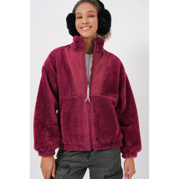 5194 Peluş Mont Ceket  Mürdüm