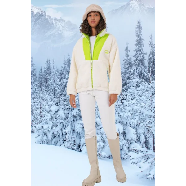 5194 Peluş Mont Ceket  Yeşil