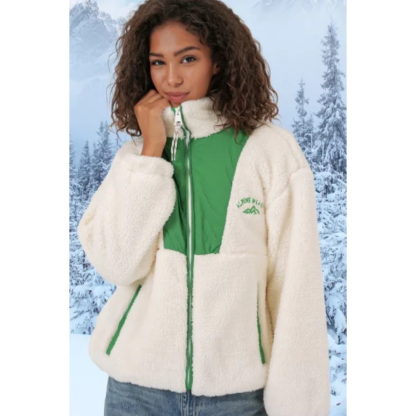 5194 Peluş Mont Ceket  Zümrüt Yeşili