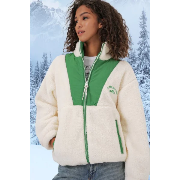 5194 Peluş Mont Ceket  Zümrüt Yeşili