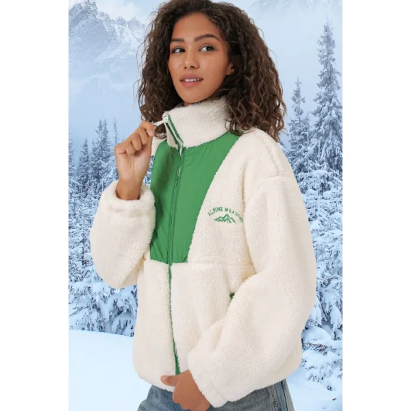 5194 Peluş Mont Ceket  Zümrüt Yeşili