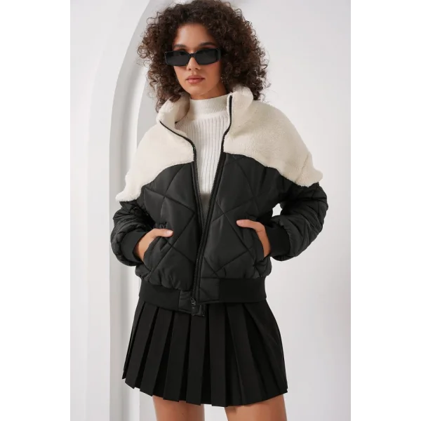 5195 Kapitone Şişme Mont  Ekru