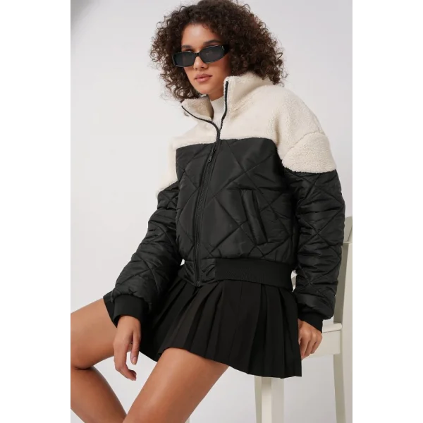 5195 Kapitone Şişme Mont  Ekru