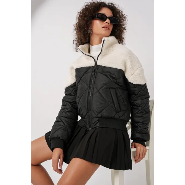 5195 Kapitone Şişme Mont  Ekru