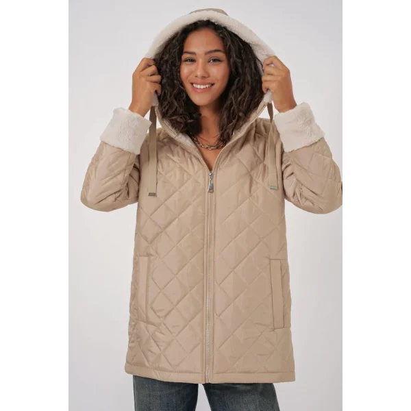 5197 Kapüşonlu Kapitone Mont  Bej