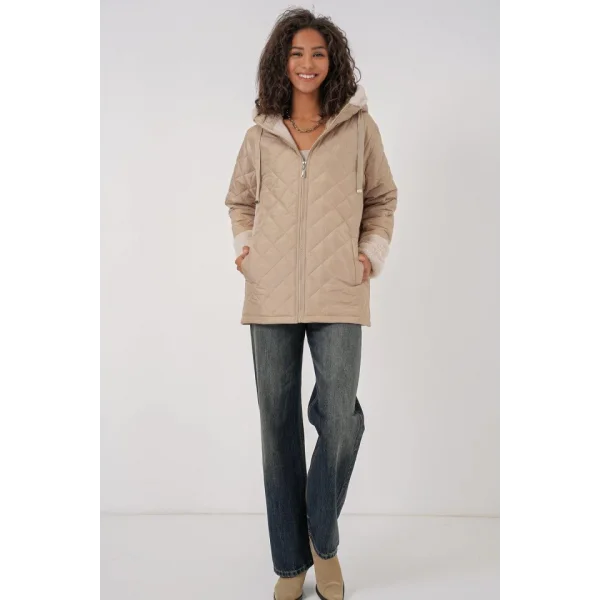 5197 Kapüşonlu Kapitone Mont  Bej
