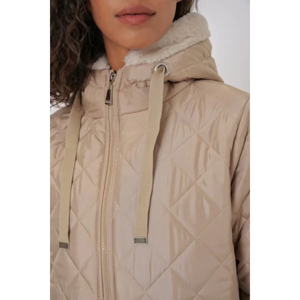 5197 Kapüşonlu Kapitone Mont  Bej