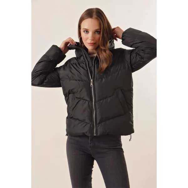 5205 Dik Yaka Fermuarlı Şişme Mont  Siyah