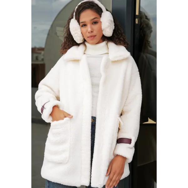 5206 Oversize Peluş Mont - Mürdüm