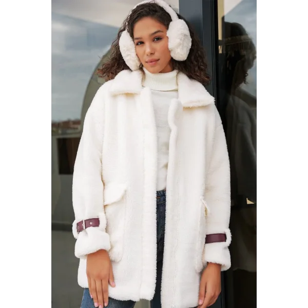 5206 Oversize Peluş Mont - Mürdüm