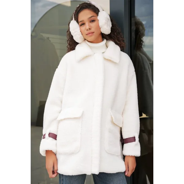 5206 Oversize Peluş Mont - Mürdüm