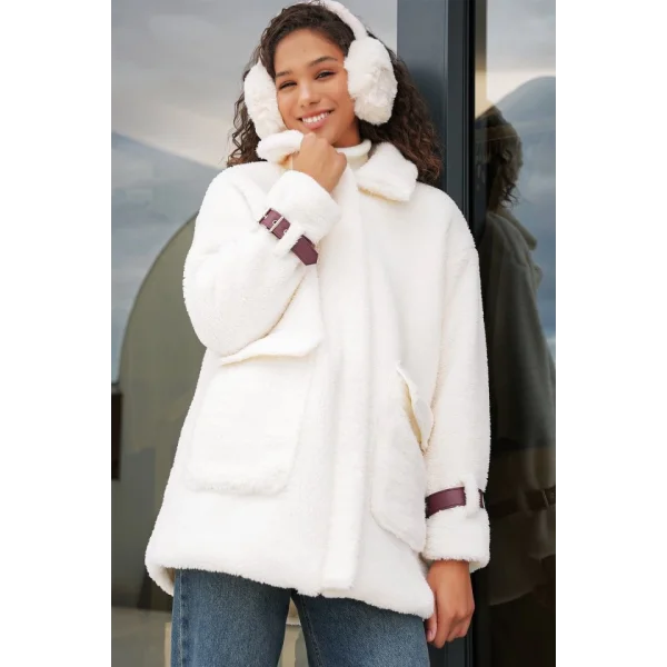 5206 Oversize Peluş Mont - Mürdüm