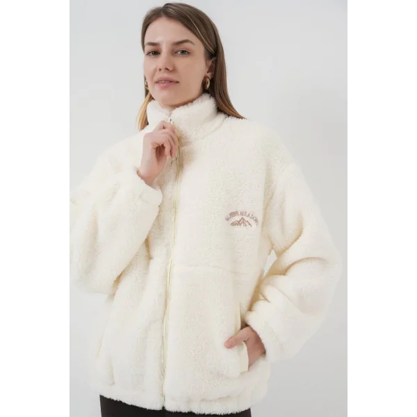 5212 Oversize Peluş Ceket Mont  Ekru
