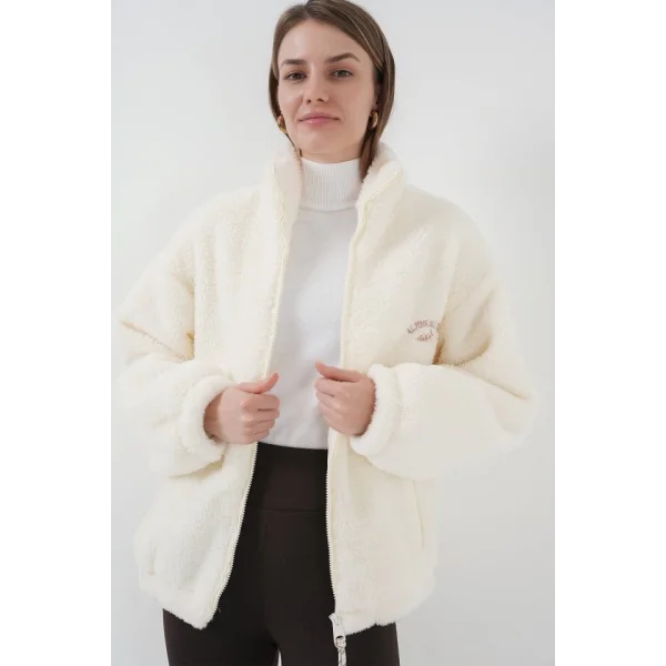 5212 Oversize Peluş Ceket Mont  Ekru