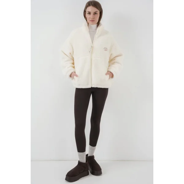 5212 Oversize Peluş Ceket Mont  Ekru