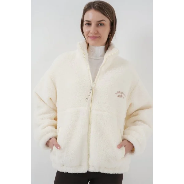 5212 Oversize Peluş Ceket Mont  Ekru
