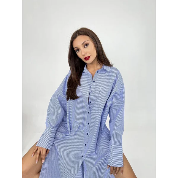 5216 GÖMLEKMAVİ BEYAZ ÇİZGİLİ