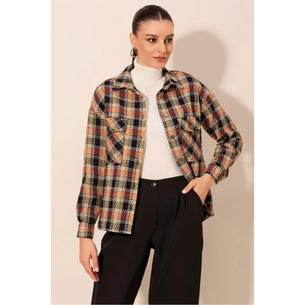 54 Ekose Desen Çift Cepli Gömlek  A. Kiremit