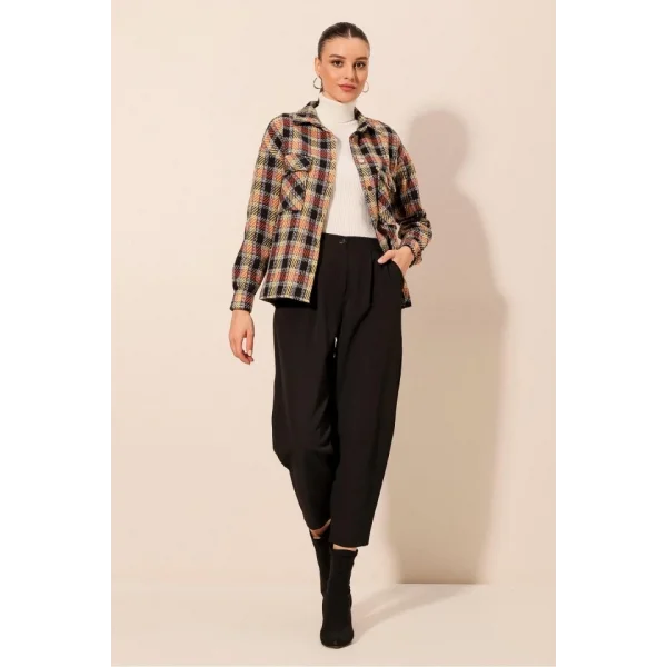 54 Ekose Desen Çift Cepli Gömlek  A. Kiremit