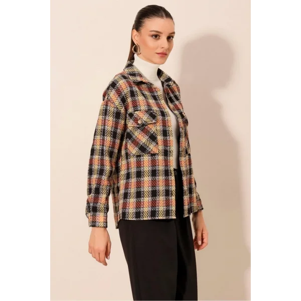 54 Ekose Desen Çift Cepli Gömlek  A. Kiremit