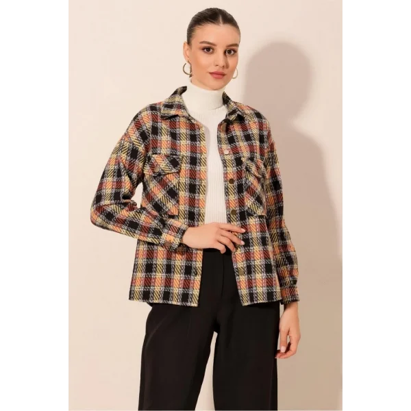 54 Ekose Desen Çift Cepli Gömlek  A. Kiremit