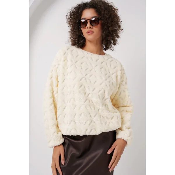 55445 Peluş Kazak  Ekru