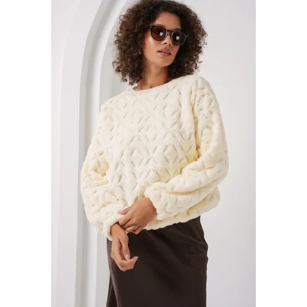 55445 Peluş Kazak  Ekru