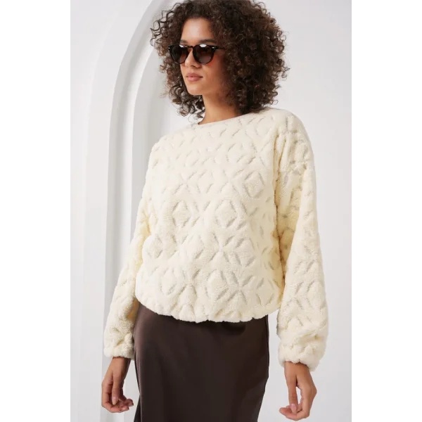 55445 Peluş Kazak  Ekru