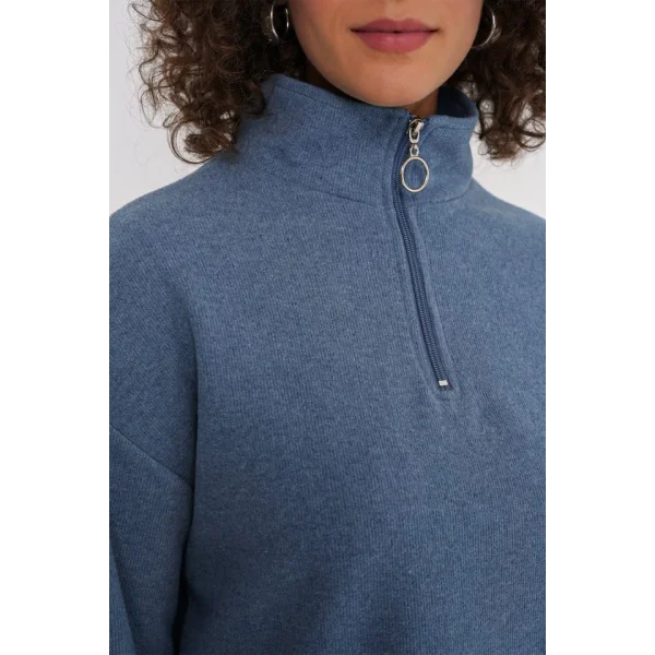 55449 Fermuarlı Yaka Örme Sweatshirt - İndigo