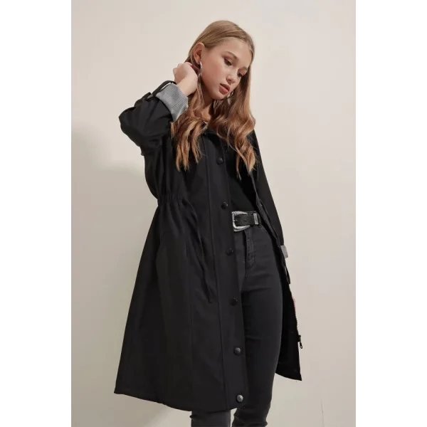 5808 Bel Bağlamalı Trençkot - Siyah