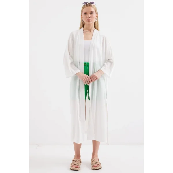 5835 Yırtmaçlı Yazlık Kimono - Beyaz